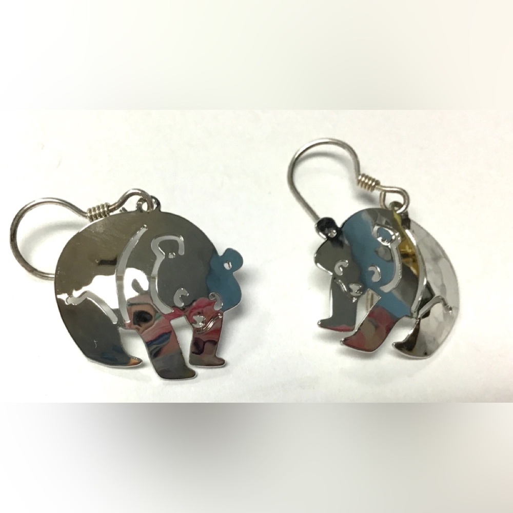 NWT Wild Bryde bear French wire pierced earrings rhodium plated silver colored